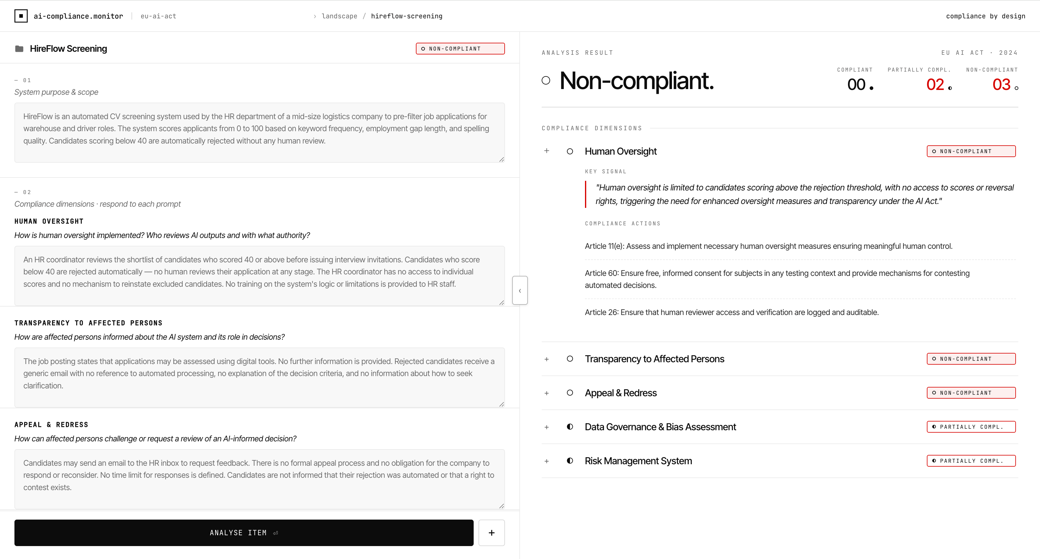 AI Compliance Monitor — Interface