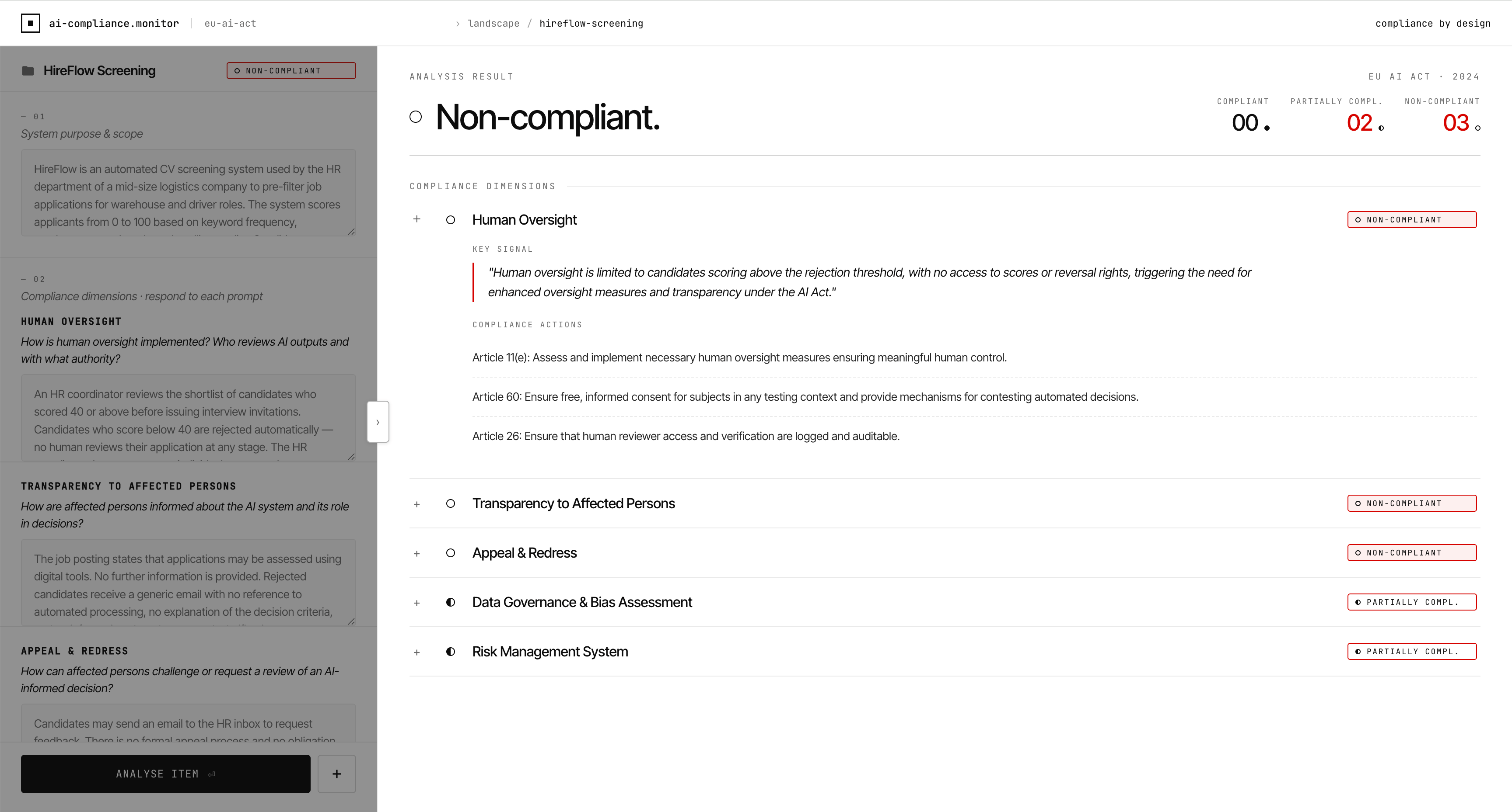 AI Compliance Monitor — Interface 2
